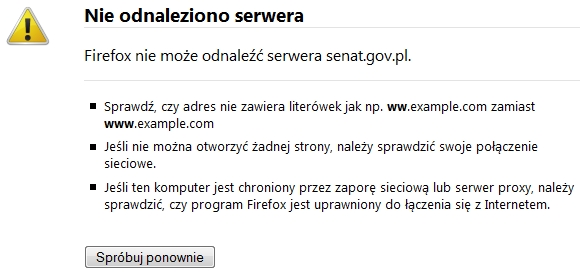 Domena senat.gov.pl nie istnieje